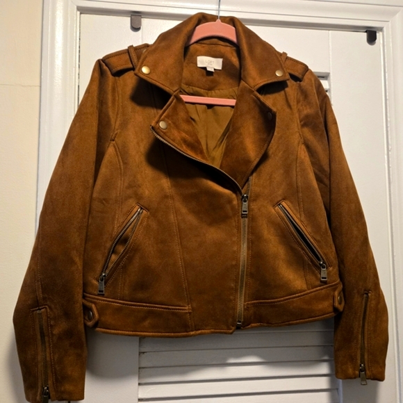 LOFT Jackets & Blazers - LOFT Brown Vegan Leather Moto Jacket with Asymmetrical Zipper